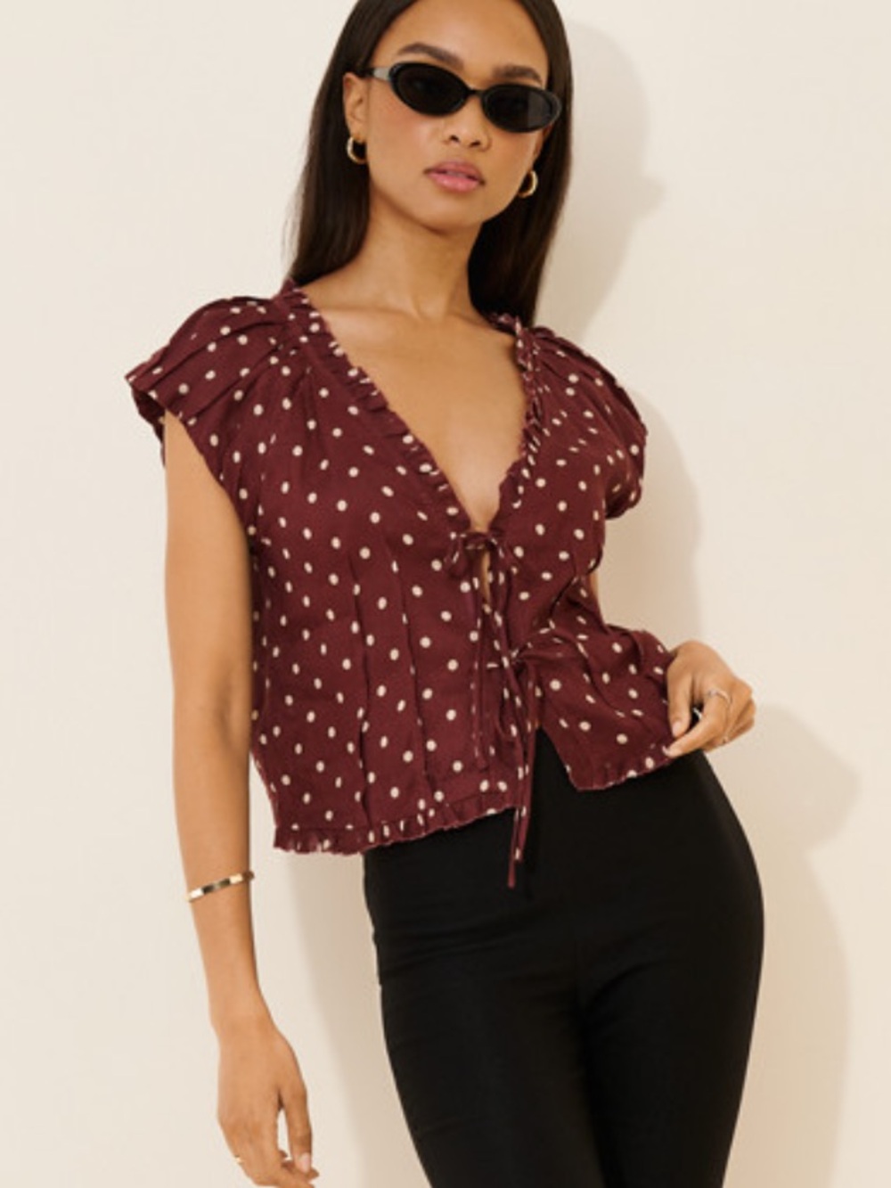 Anthropologie Ruffle Tie-Front Linen Top
